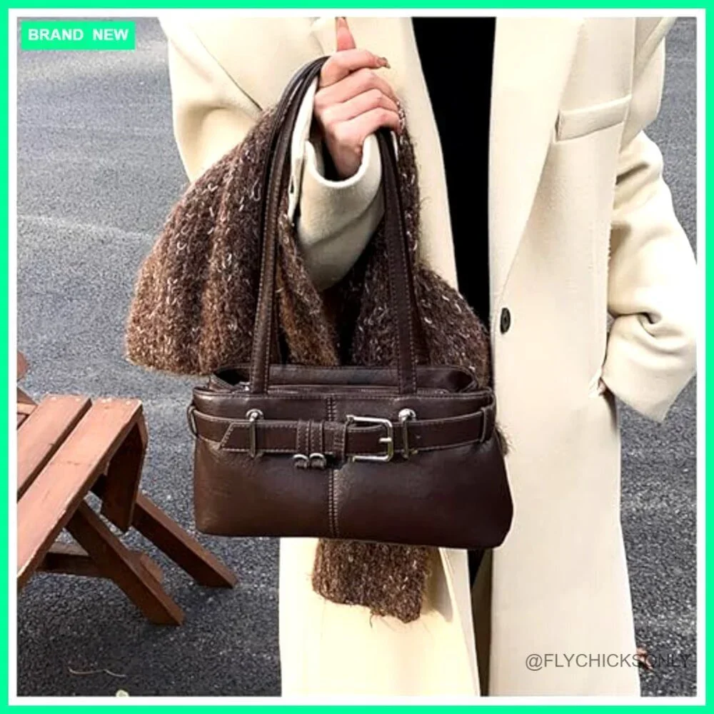 Vintage Y2K Hobo Shoulder Bag PU Leather Underarm Satchel Handbag